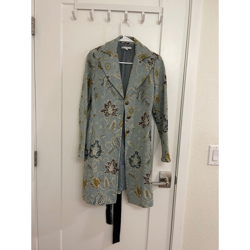Vintage Y2K Cabo Blue Ornate Trench Coat Whimseygoth Fairycore Chic Fall Velvet